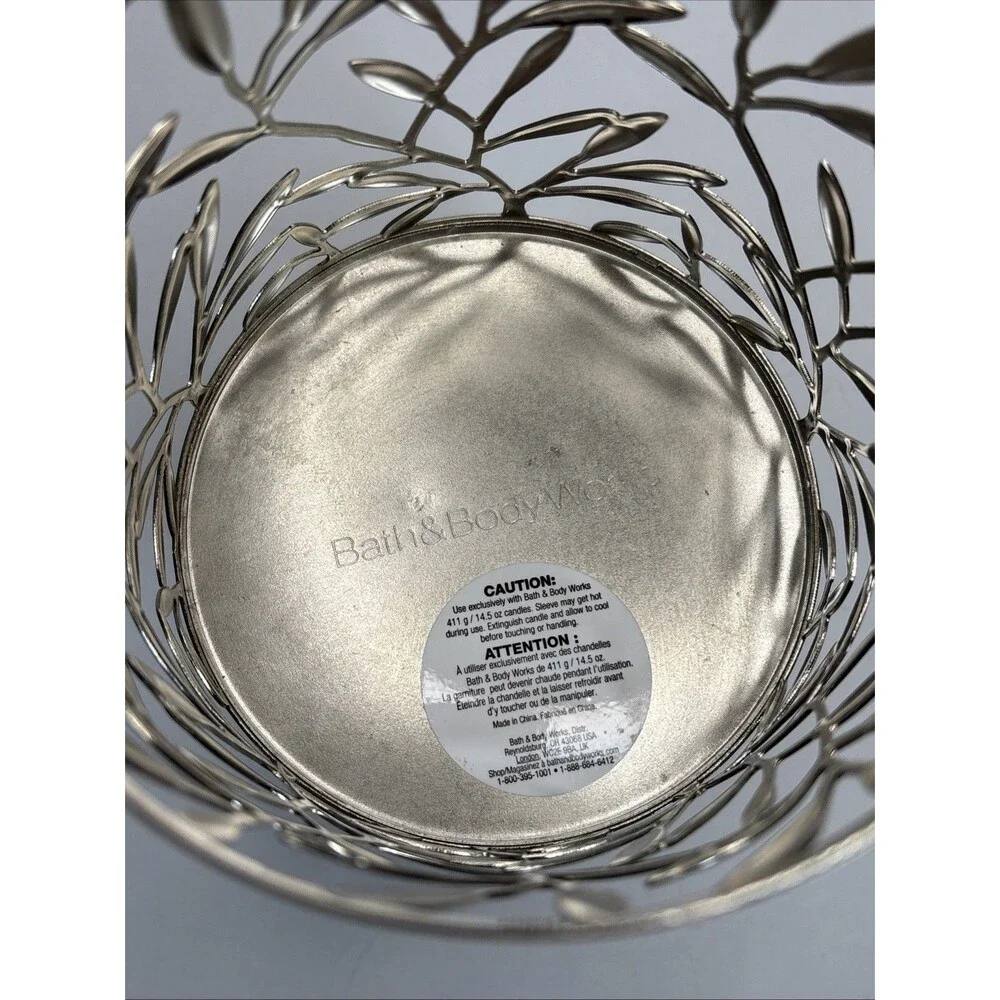 Bath & Body Works Vine Leaf Pattern Silver 3-Wick Pedestal 14.5 oz Candle Holder